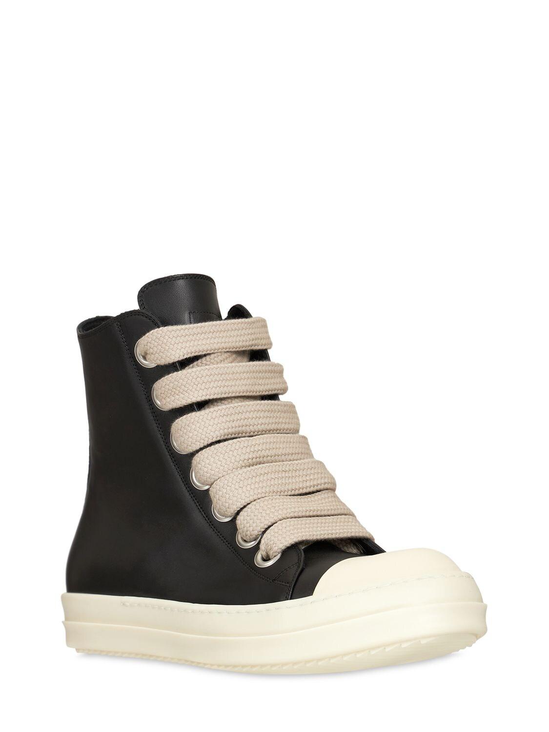 Rick Owens Jumbo Laces High Top Leather Sneakers in Black for Men | Lyst