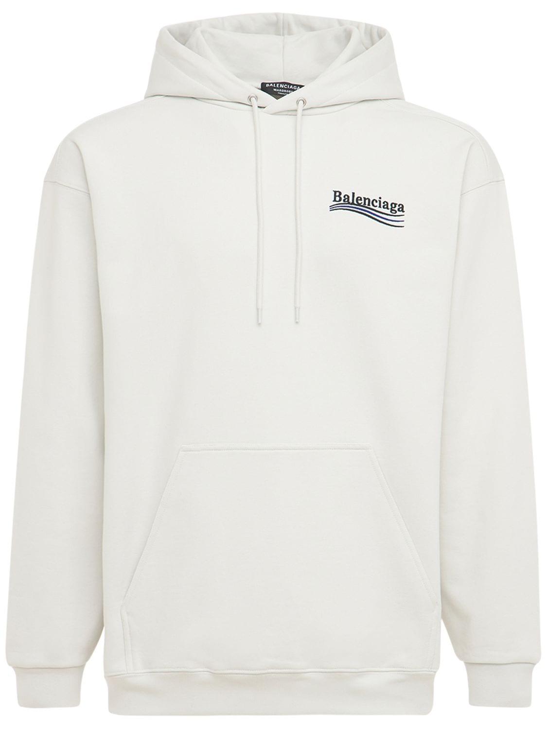 Balenciaga Cotton Political Embroidered Sweatshirt Hoodie in Dirty White  (White) for Men | Lyst