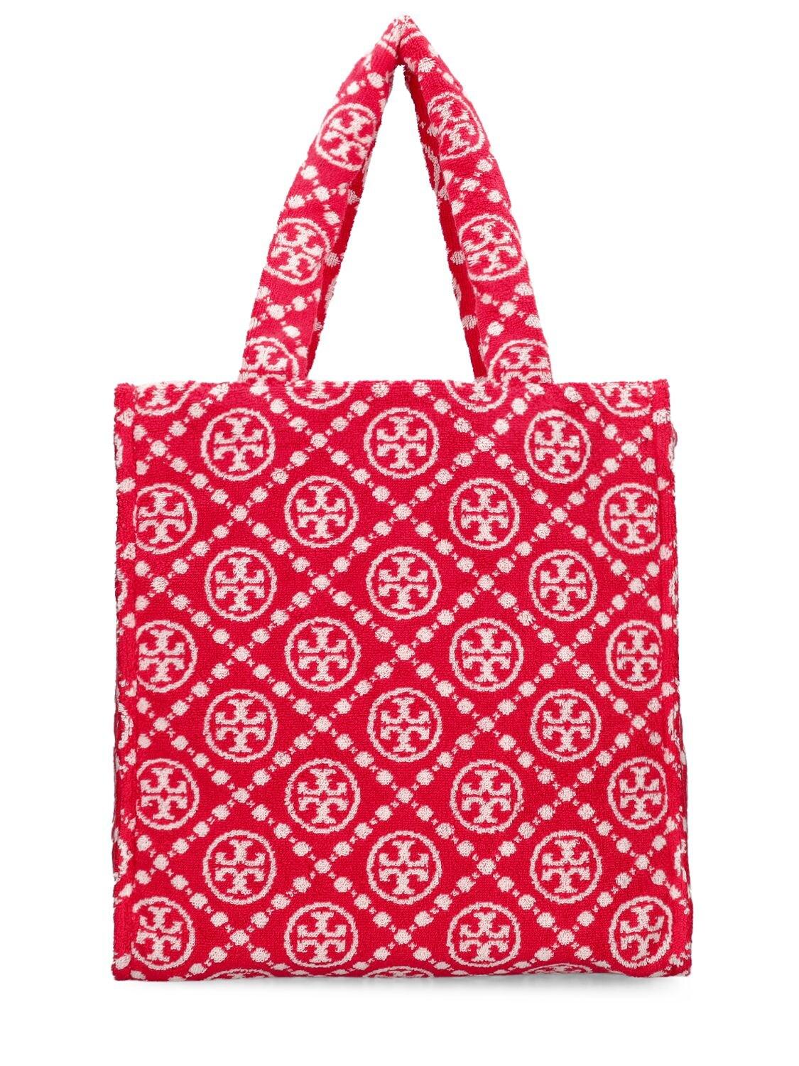 Tory Burch red Studded T Monogram Bucket Bag