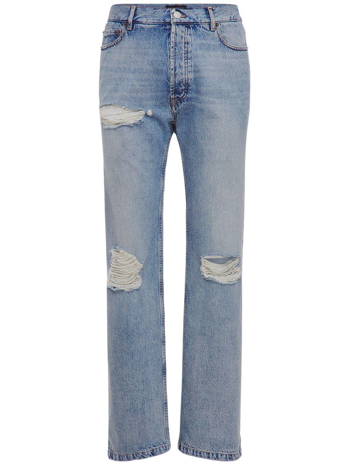 Balenciaga Distressed Cotton Denim Jeans in Blue for Men | Lyst