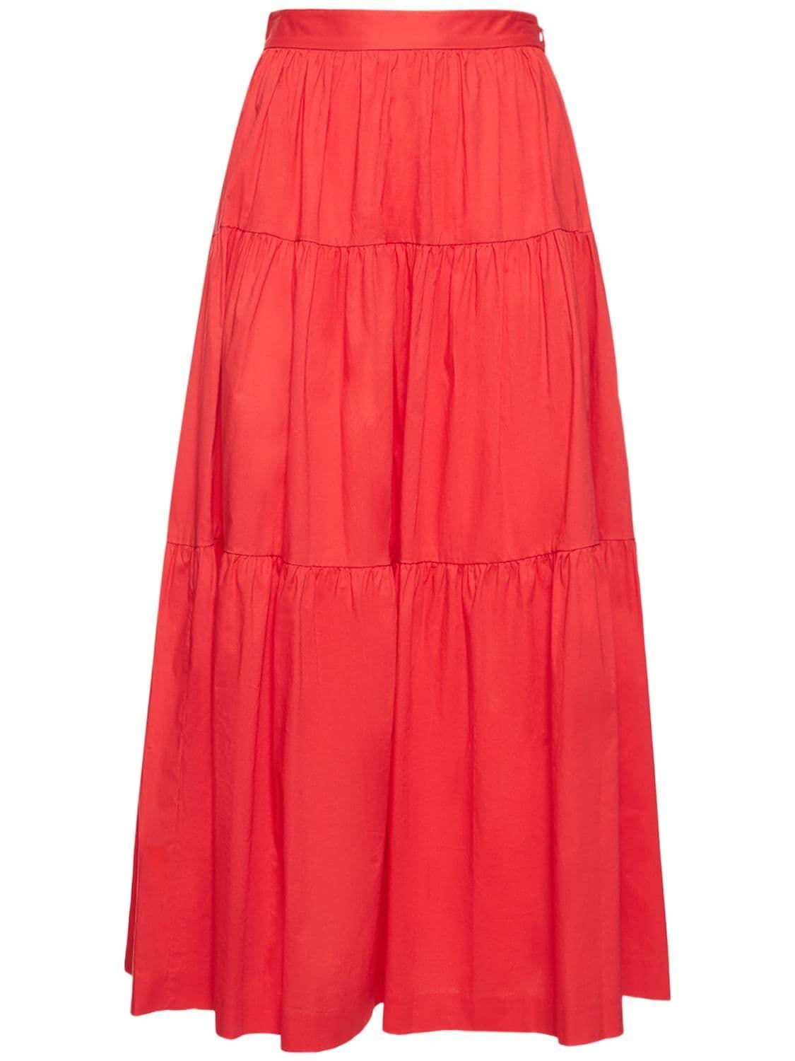 STAUD Sea Stretch Cotton Midi Skirt in Red Lyst