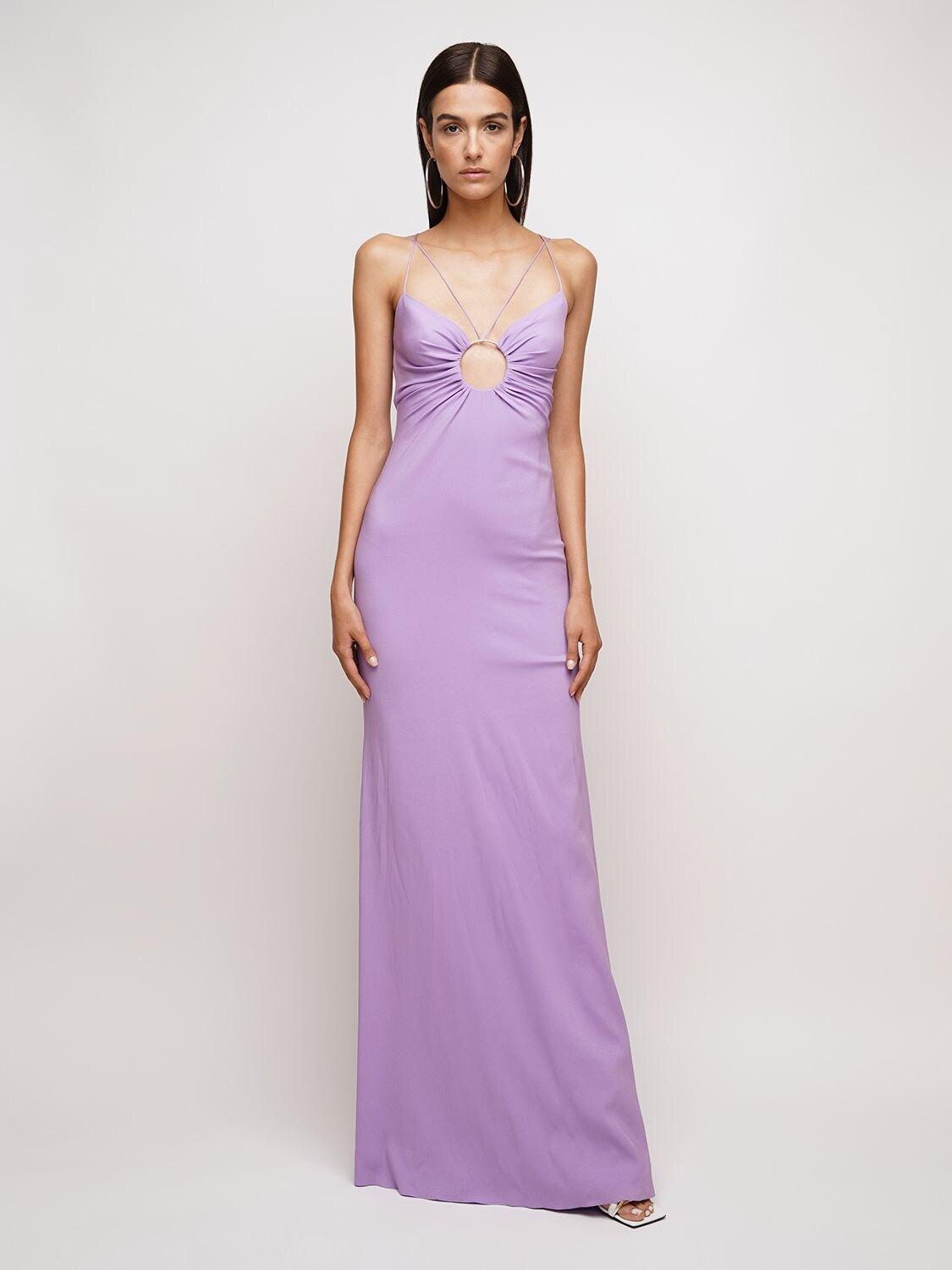 Versace Stretch Viscose Sable Long Dress in Purple | Lyst