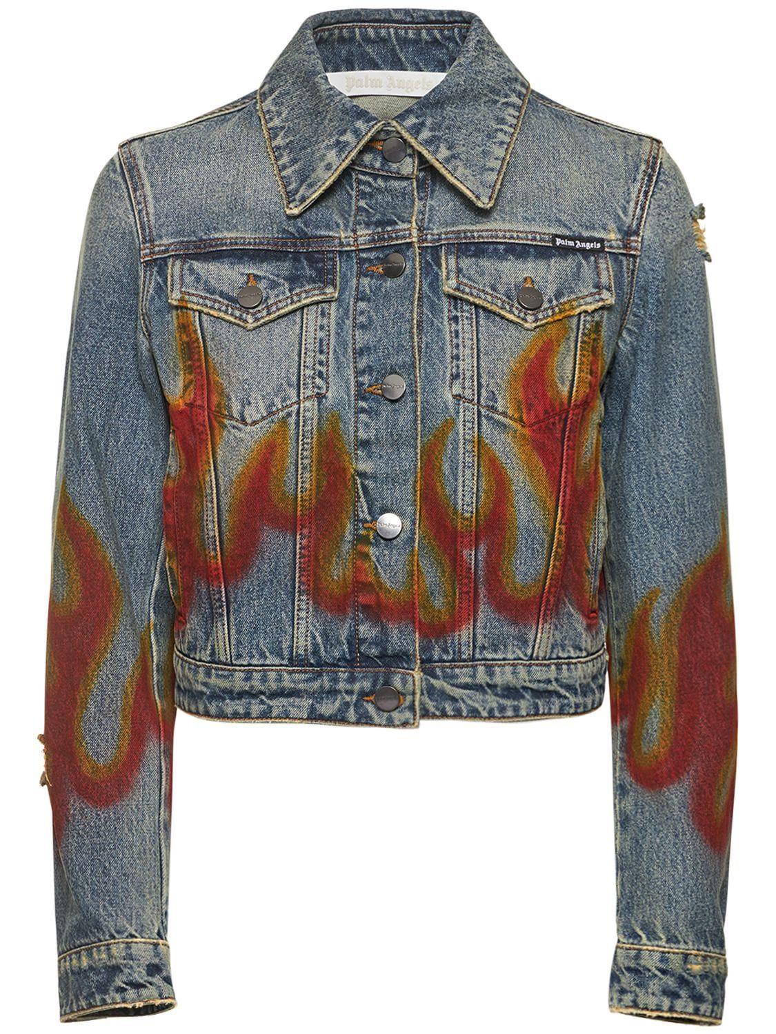 Palm Angels Burning Cotton Denim Jacket in Blue Lyst