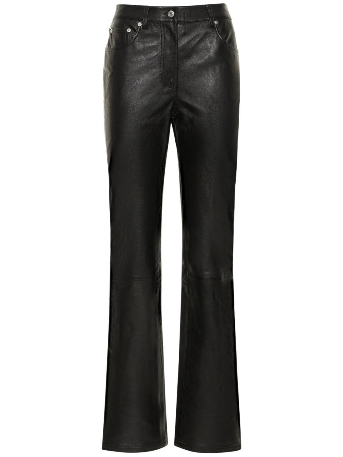 Helmut Lang Wide Leg Leather Pants 4 in Black | Lyst