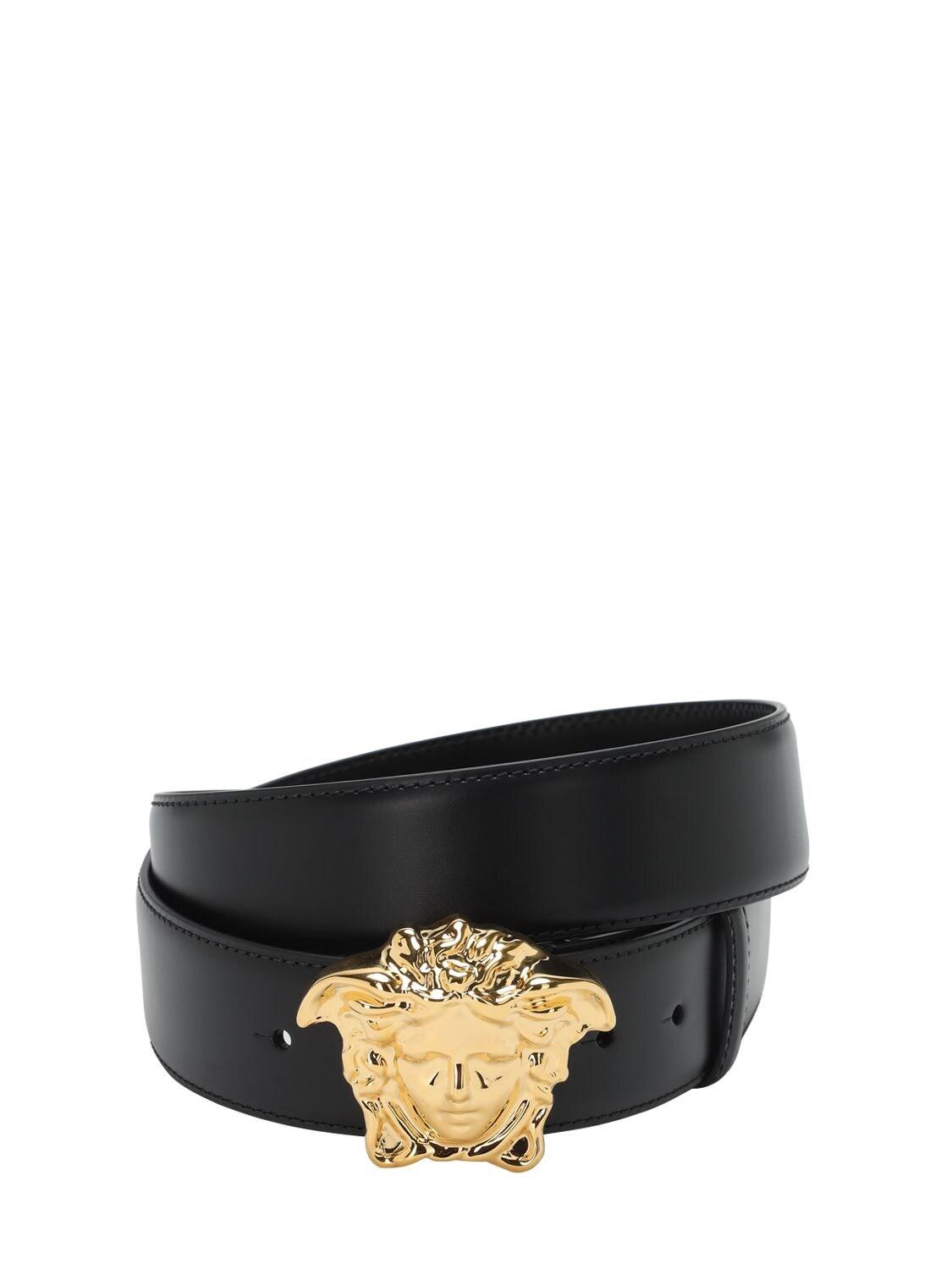 Versace 40mm Leather Belt W/ Medusa Buckle in Black/Gold (Black) for ...