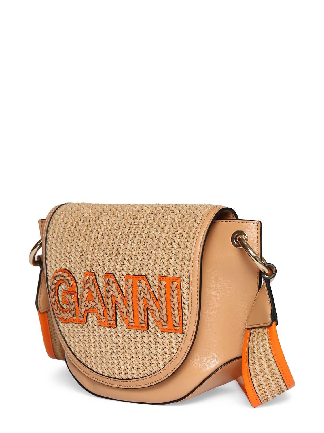 Ganni Banner Saddle Raffia Shoulder Bag | Lyst UK