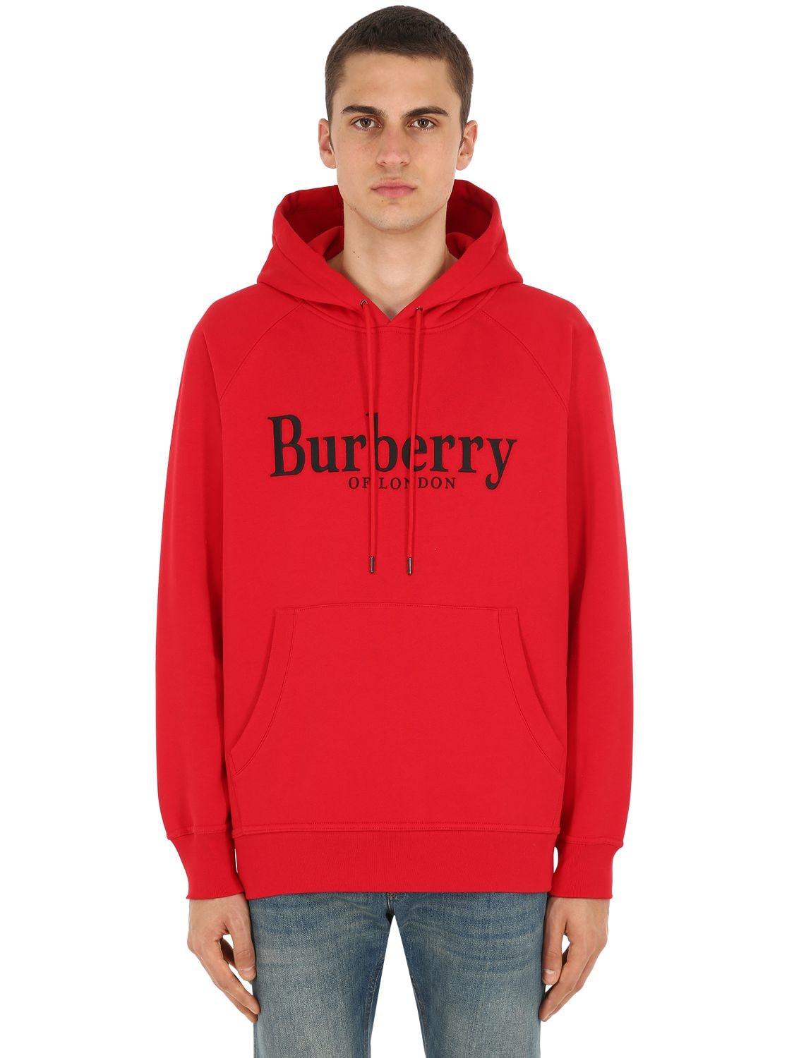 Burberry Cotton Logo Hoodie in Bright Red (Red) for Men | Lyst