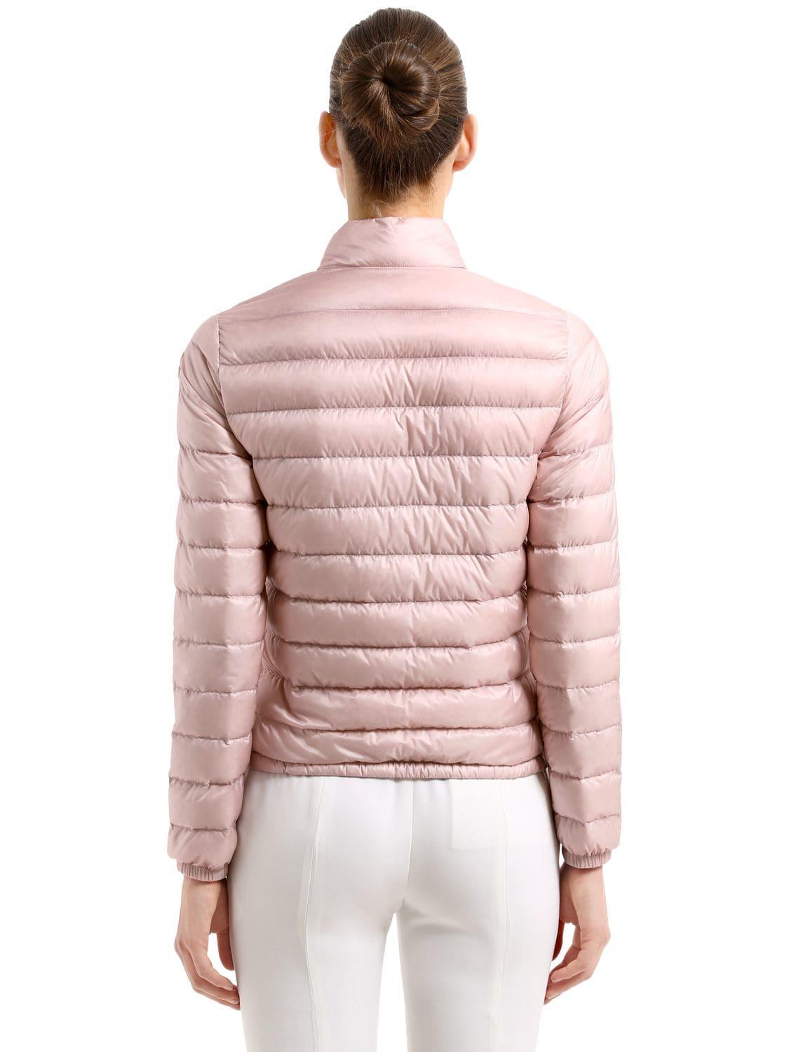 Moncler Lans Longue Saison Nylon Down Jacket in Pink | Lyst