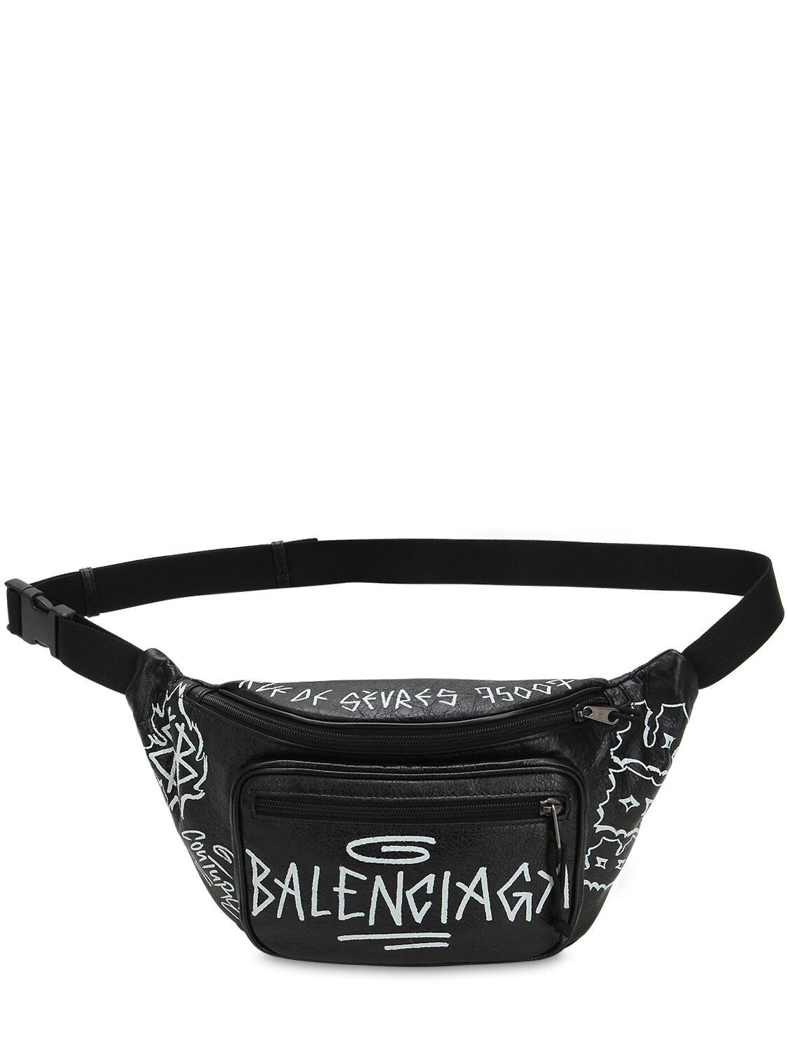 Balenciaga Graffiti-Print Leather Belt Bag