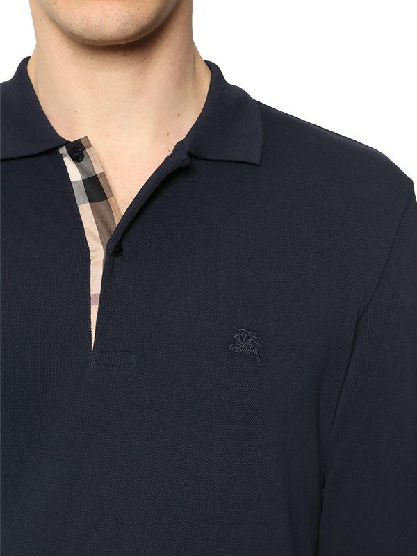 Polo à manches longues en piqué de coton Burberry pour homme en coloris  Bleu | Lyst