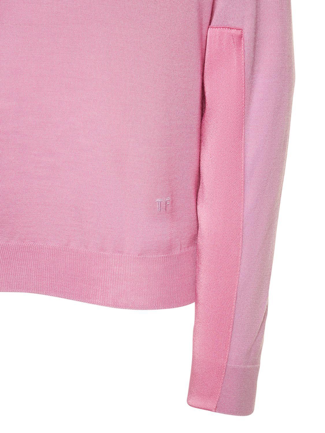 Tom Ford Cashmere & Silk Satin Vneck Knit Sweater in Pink | Lyst