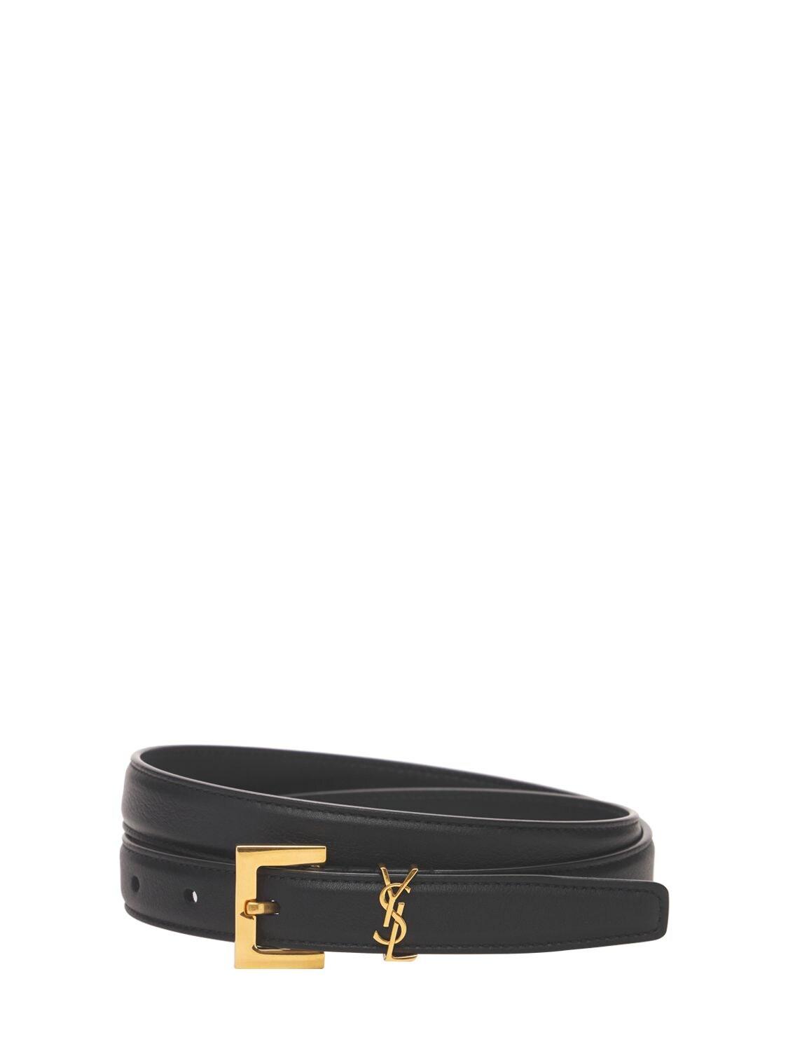 Saint Laurent 20mm Leather Logo Belt in Black