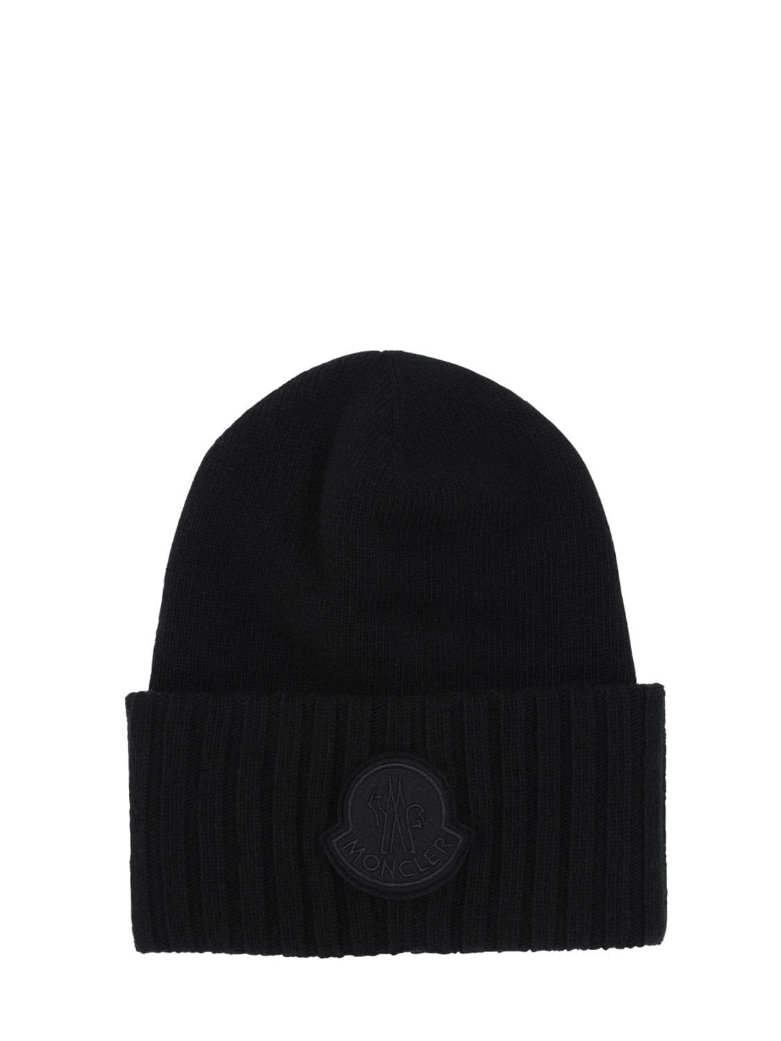 Moncler Logo Wool Tricot Knit Hat in Black - Lyst