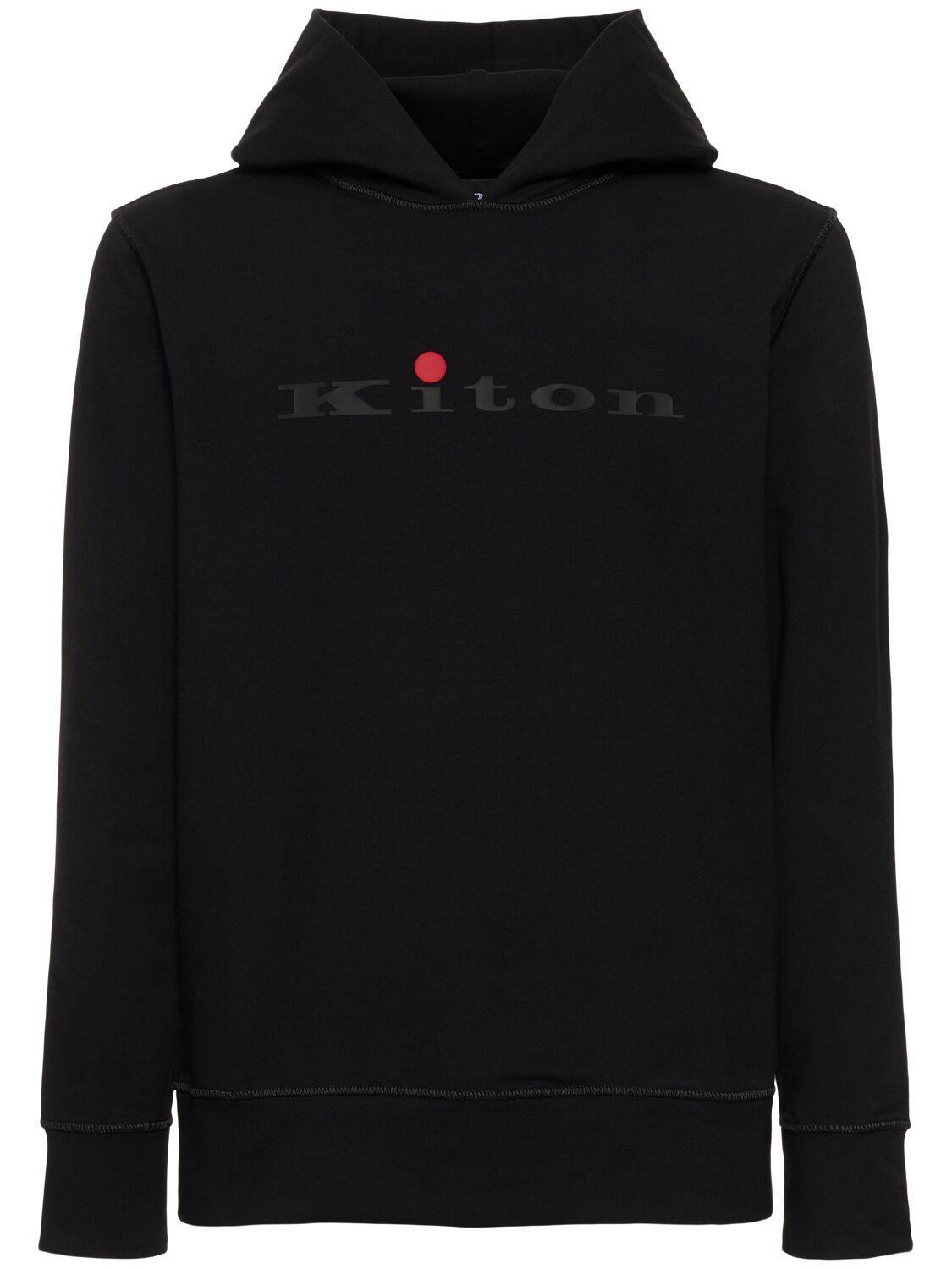 Kiton logo-rubberised cotton hoodie - White
