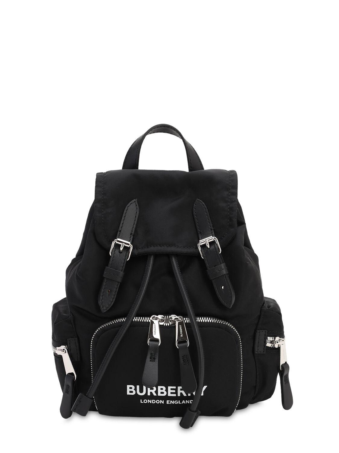 black calfskin and black nylon backpack with red detailing