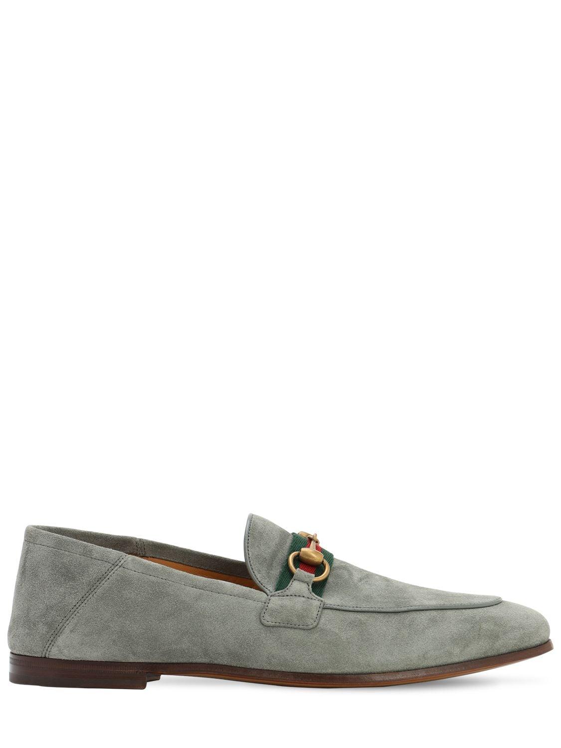 Gucci Brixton Web embellished Suede Loafers in Gray for Men Lyst