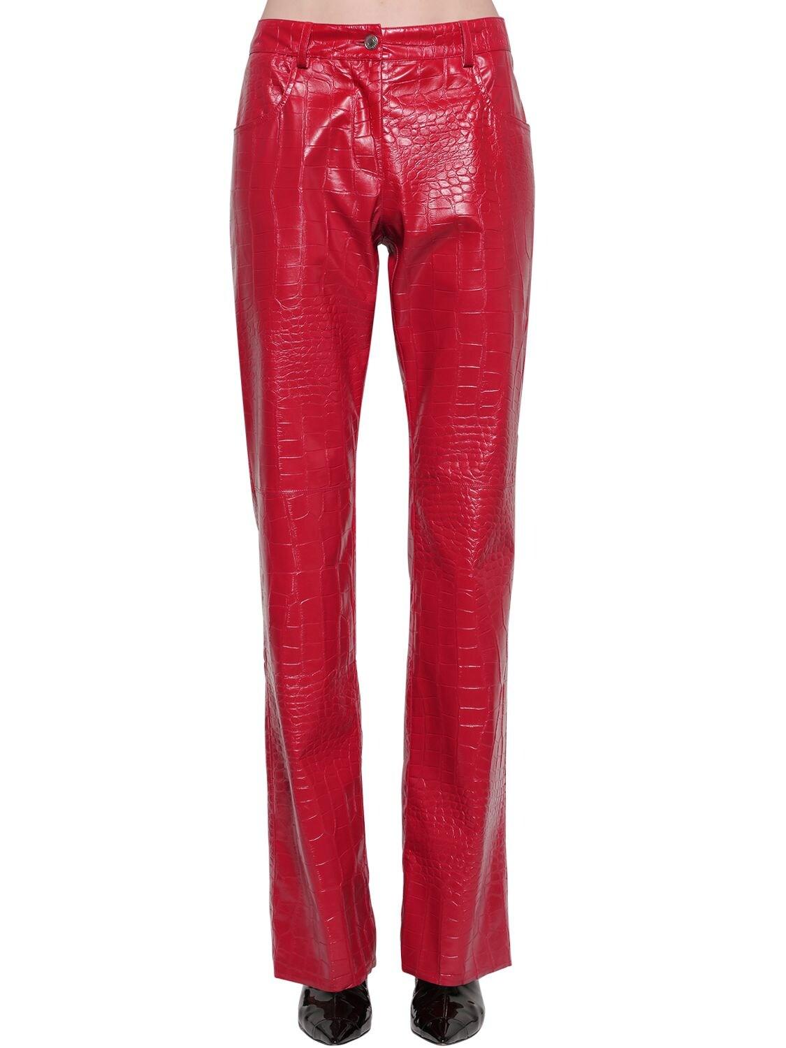 MSGM Croc Embossed Faux Leather Pants in Red | Lyst