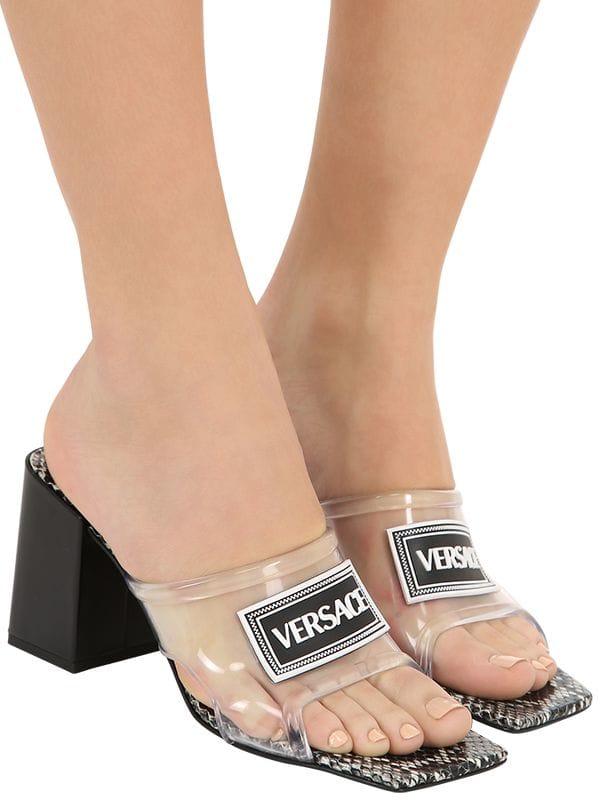 Versace Leather 70mm Plexi Sandals - Lyst