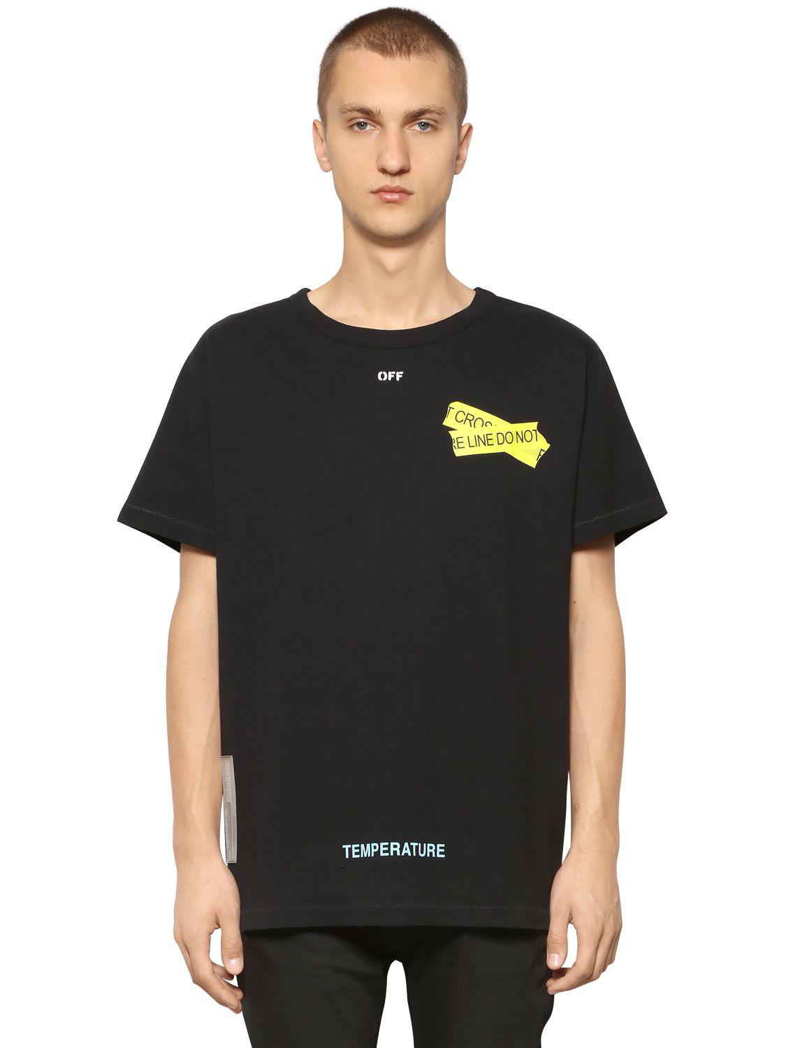 Off-White c/o Virgil Abloh Oversize Fire Line Tape Jersey T-shirt in Black  for Men | Lyst