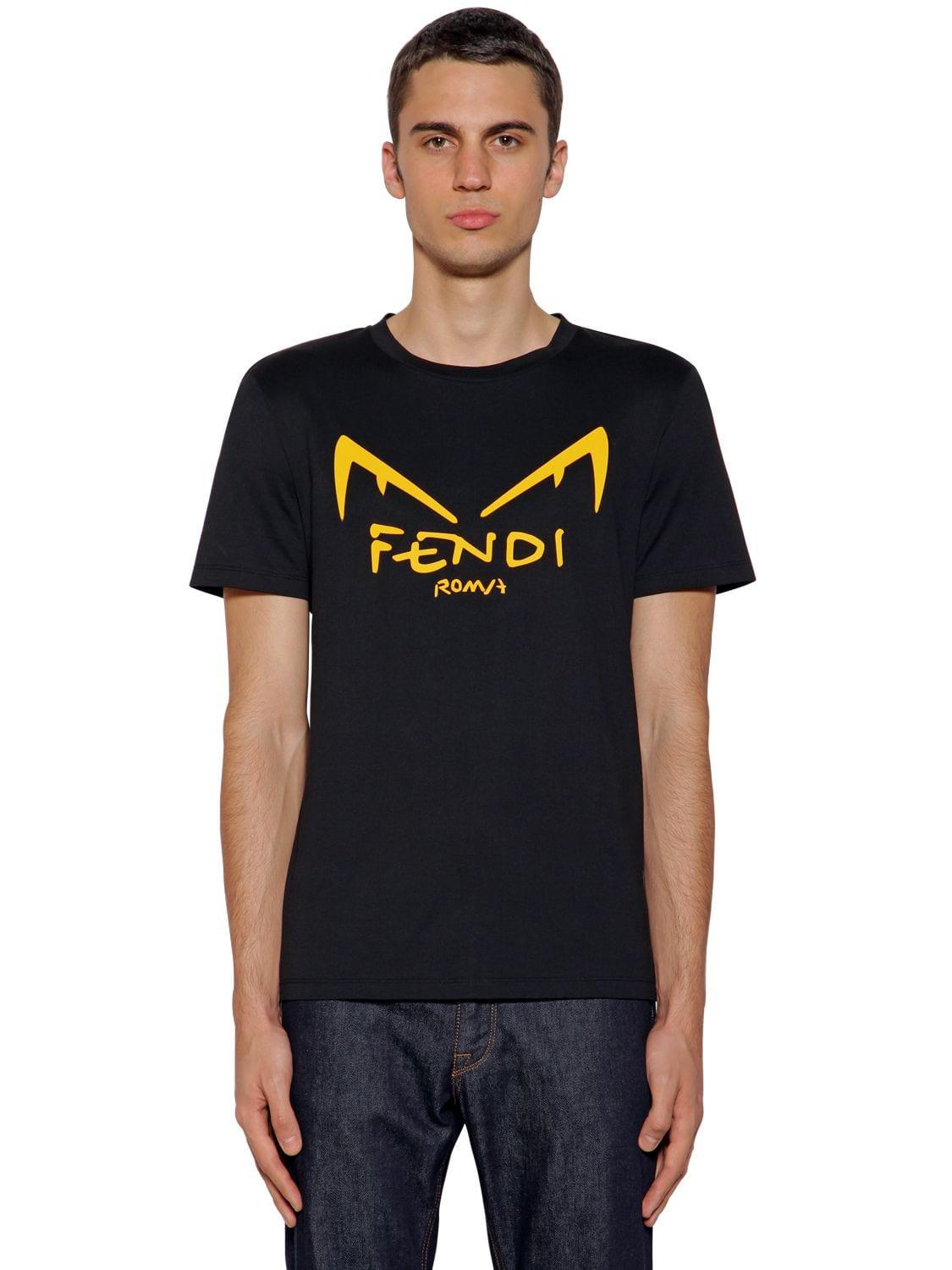 Fendi Diabolic Eyes Logo Print Cotton T Shirt in Black for Fendi Diabolic Eyes Logo Print Cotton T Shirt in Black for