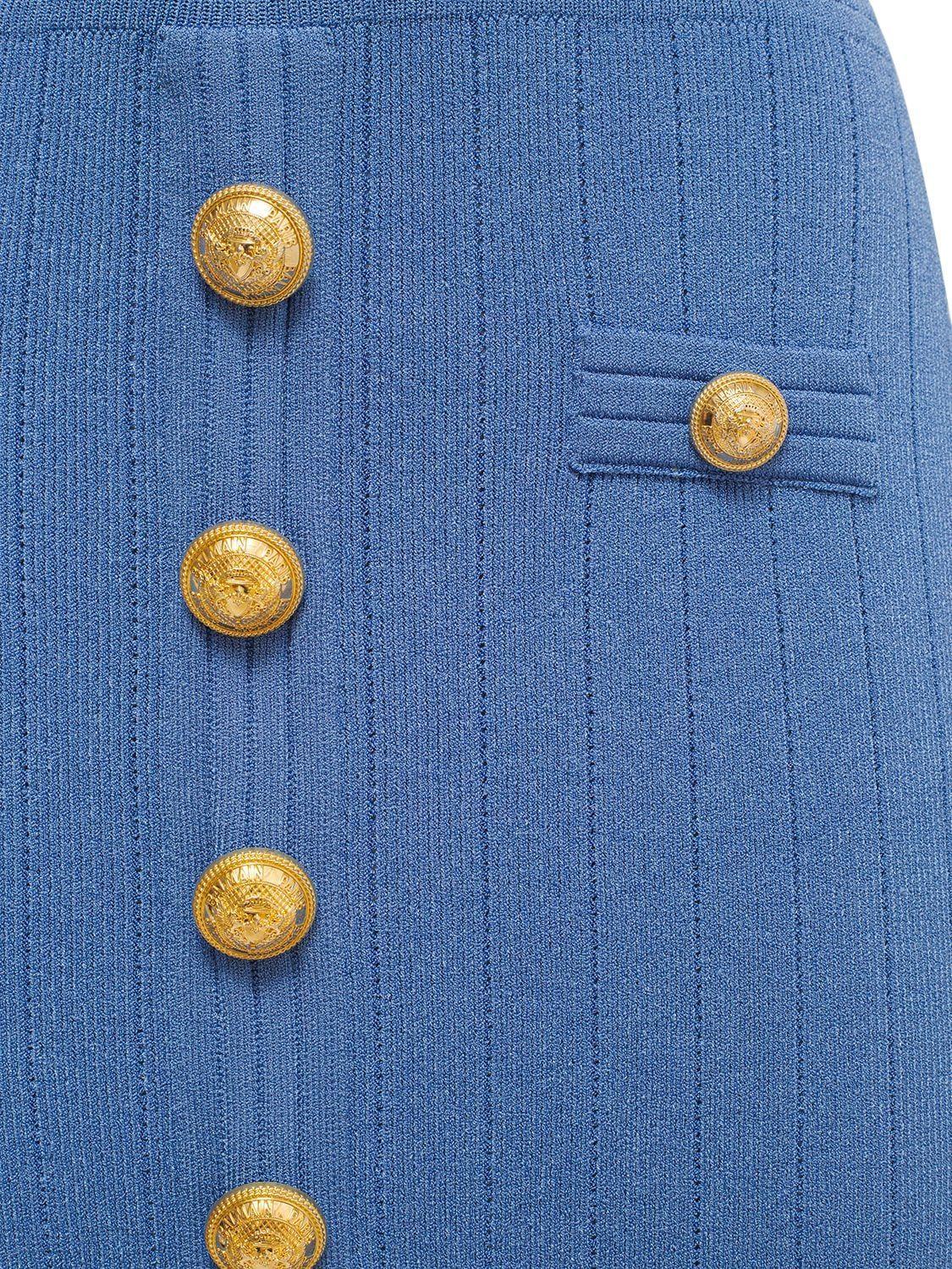 BALMAIN - V-neck Button-embossed Knit Short Dress