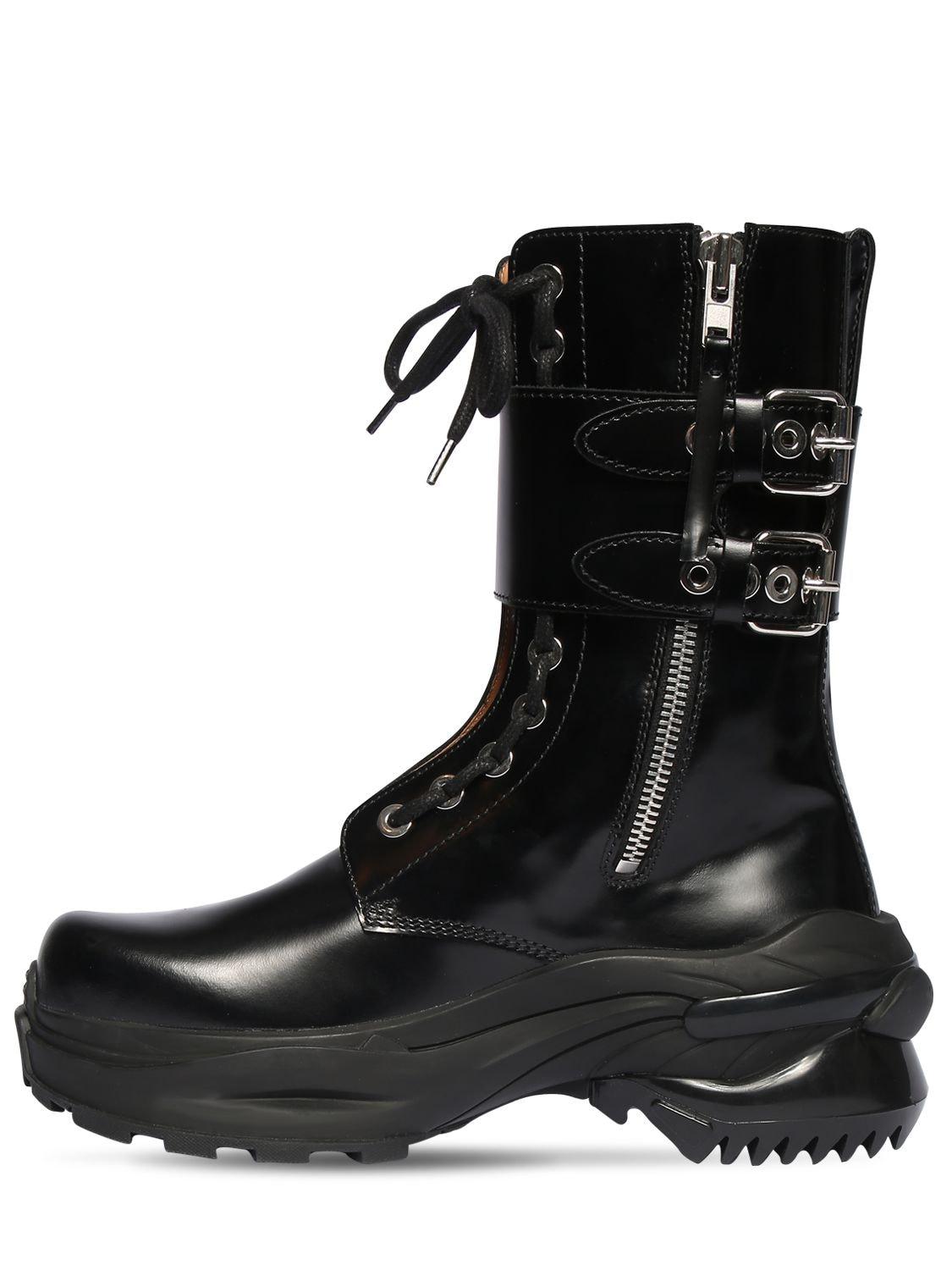 Maison Margiela 50mm Brushed Leather Combat Boots in Black for