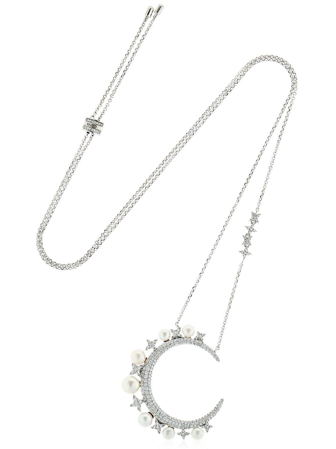 Apm Monaco Silver Moon Necklace With Baby Pearls in Metallic Lyst