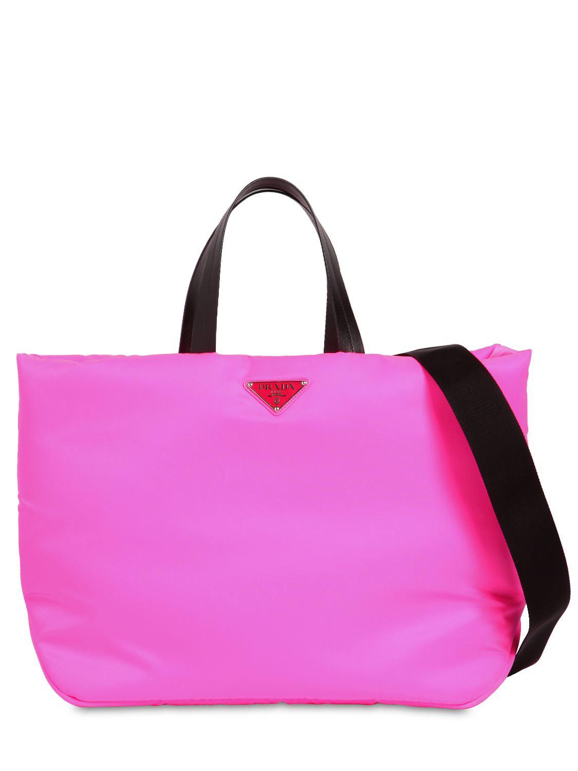Prada Puffer Nylon Tote Bag in Pink | Lyst