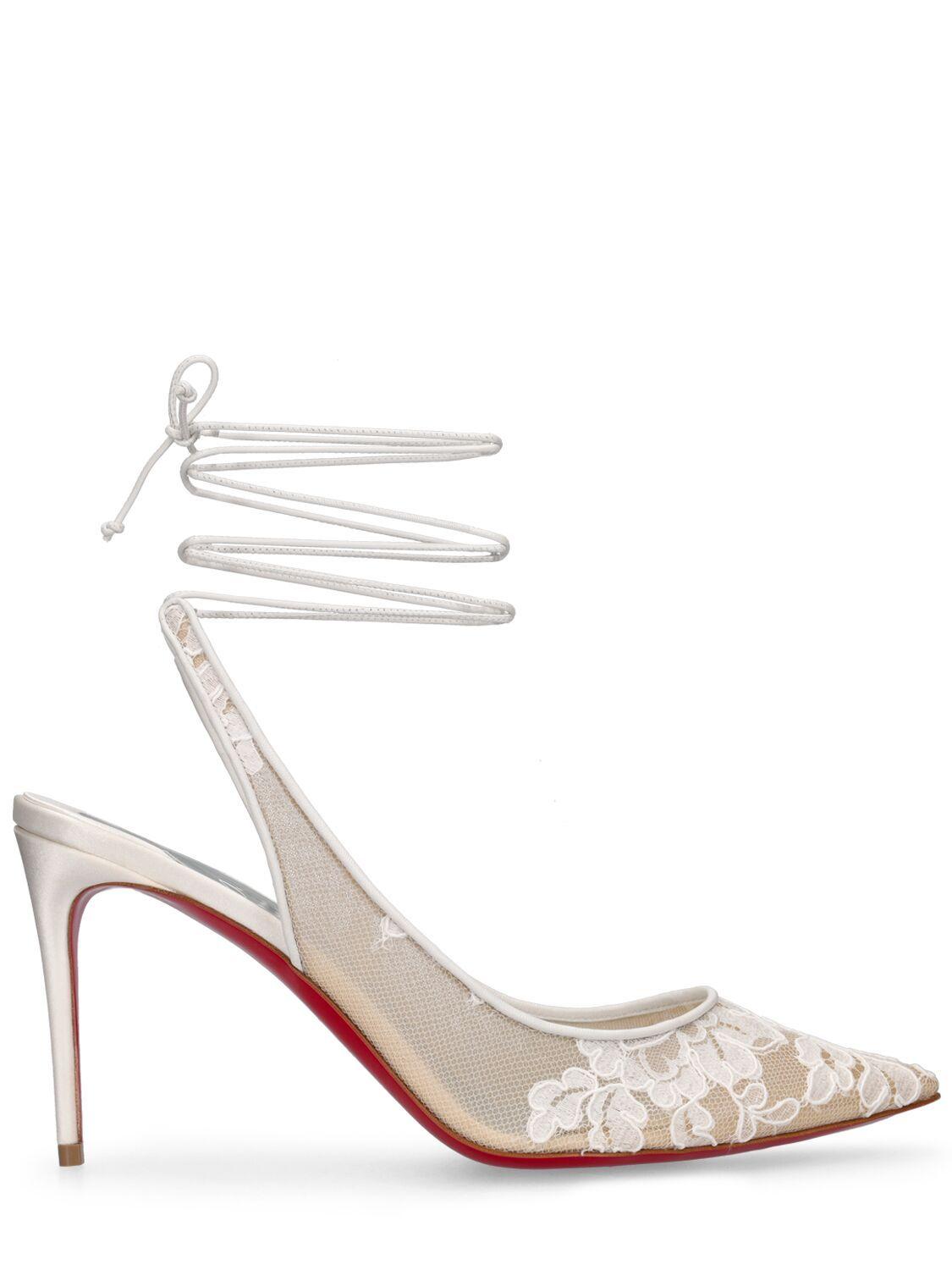Lace Up Kate - 85 mm Pumps - Mesh, lace Mariée and leather - Off