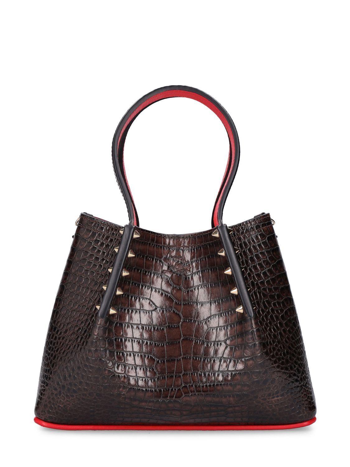 Christian Louboutin Cabarock Mini Croc Embossed Leather Tote in Brown