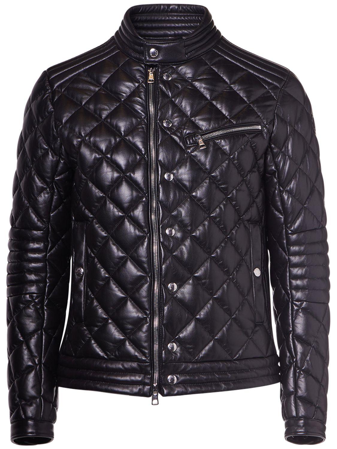 Moncler Zancara Quilted Leather Moto Jacket in Black for Men