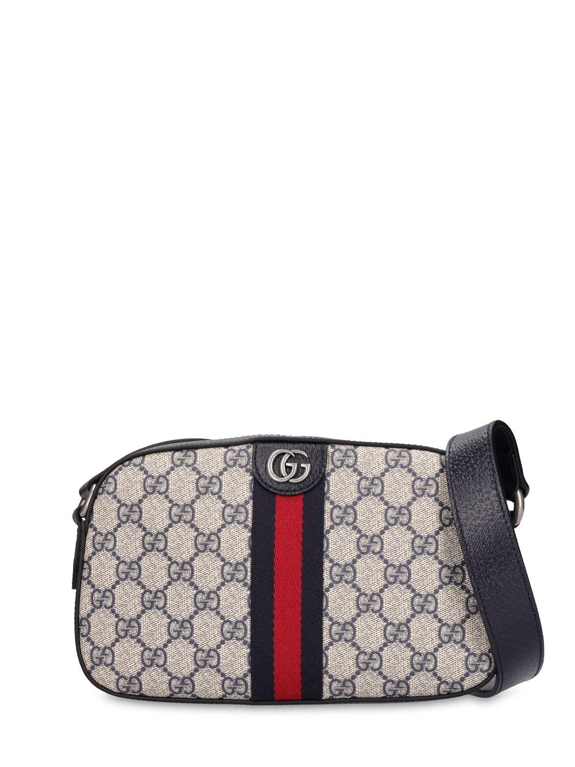 Ophidia GG small messenger bag in beige and blue GG Supreme