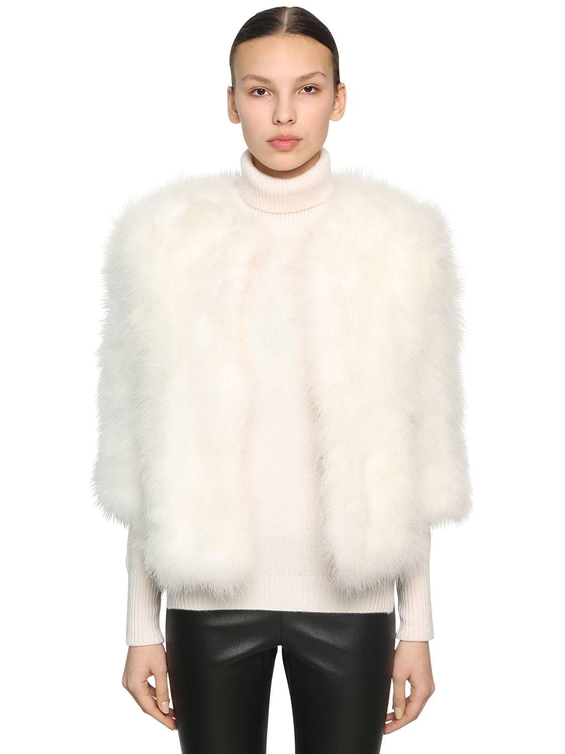 Yves Salomon Feather Jacket W/cropped Sleeves in White | Lyst