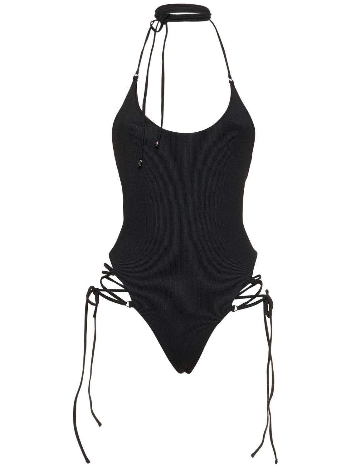 The Attico Side-ties One Piece Swimsuit in Black | Lyst