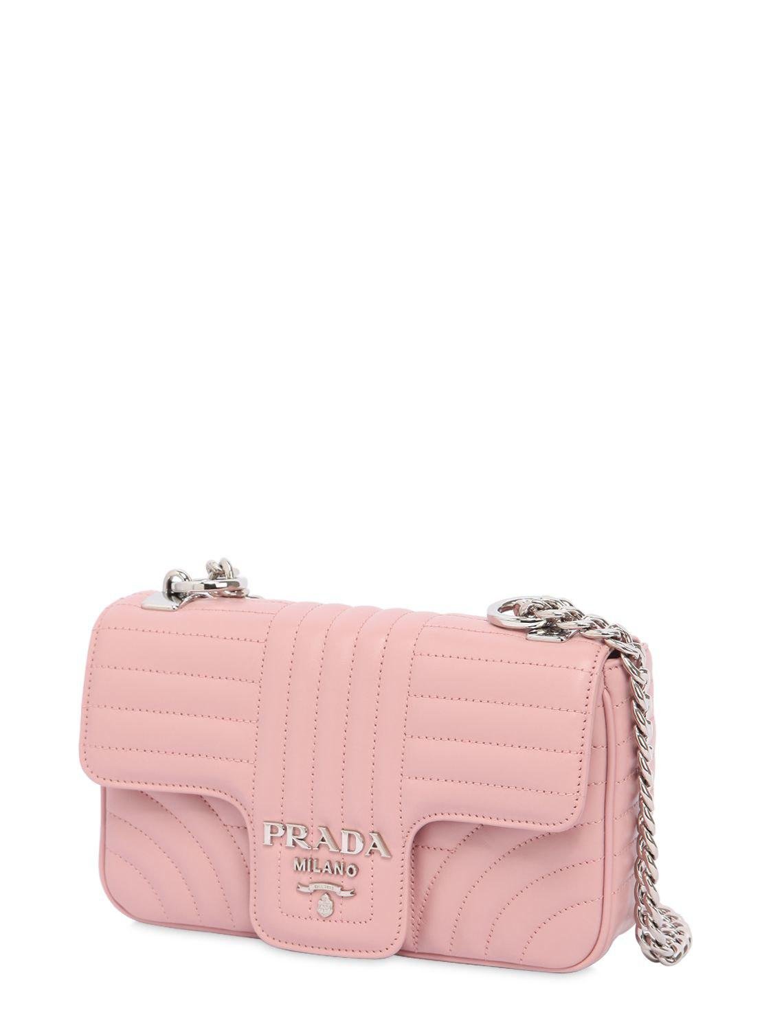 Prada Small Quilted Soft Leather Flap Bag in Pink | Lyst