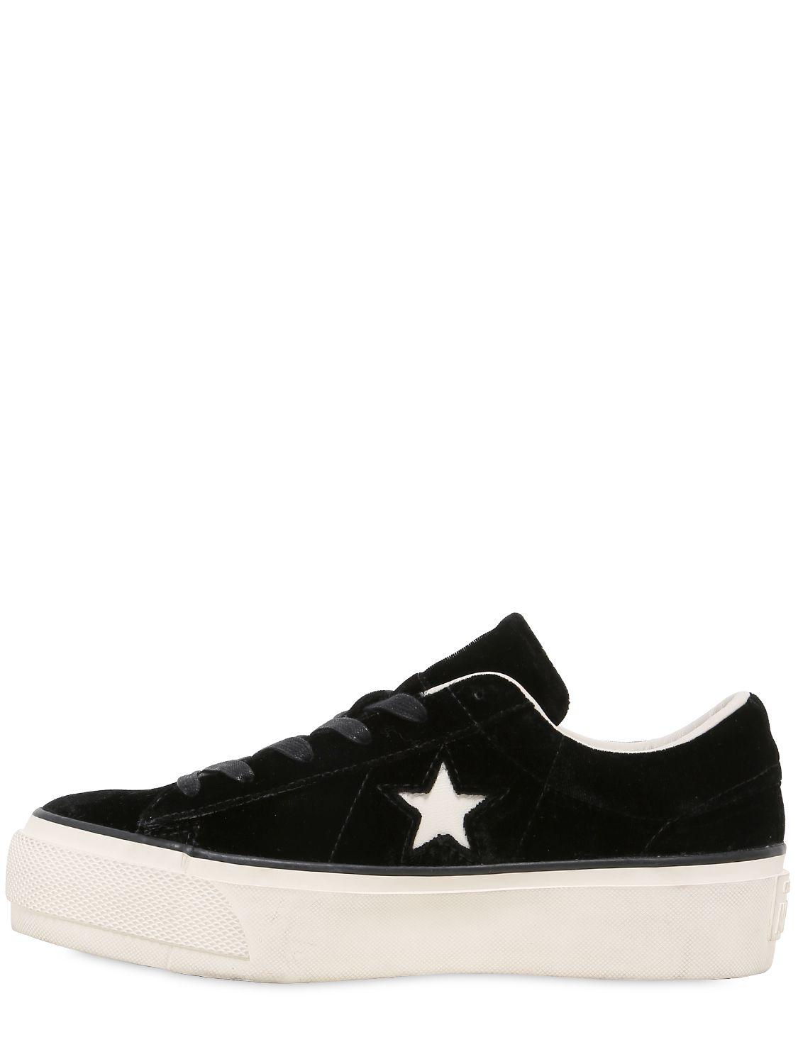 Converse one star top platform black velvet