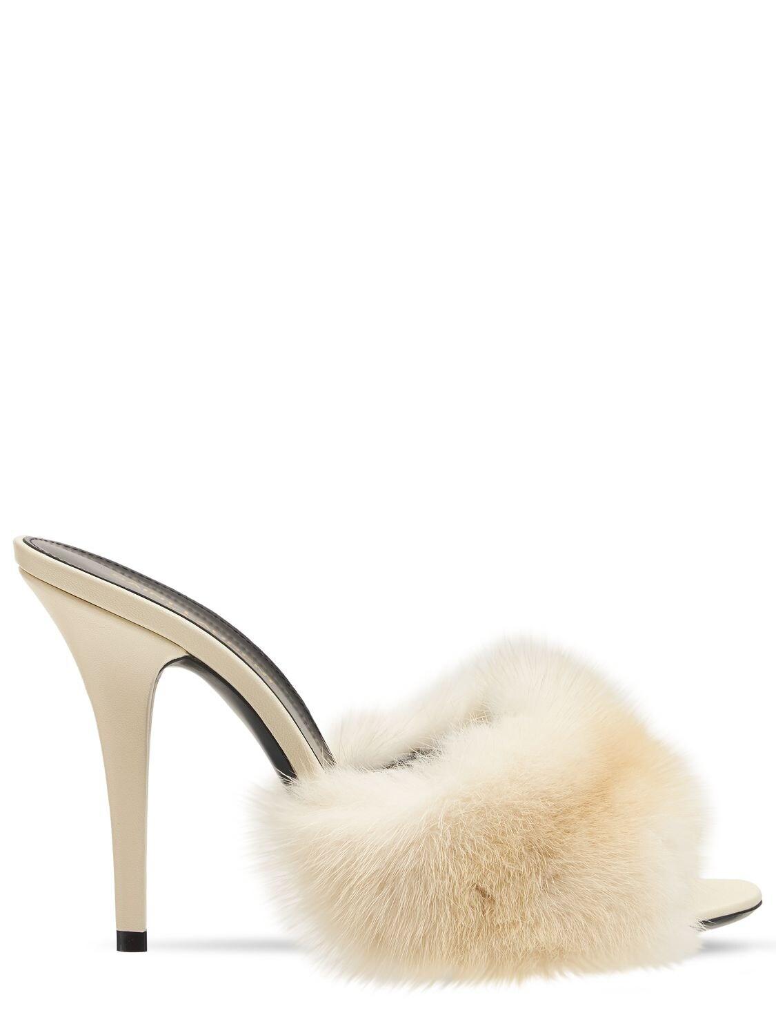 LA 16 HEELED MULES IN ANIMAL FREE-FUR AND SMOOTH LEATHER, Saint Laurent