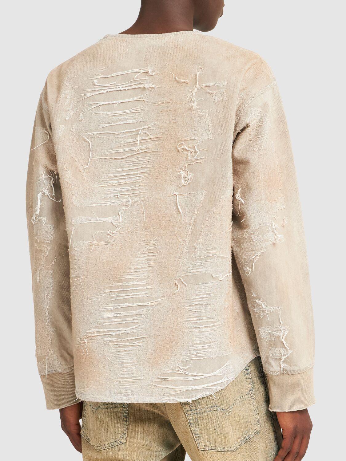 【DIESEL】D-Just-FSG1 オーガニックコットンセーター D-JUST-FSG1 Sweater in micro-distressed jacquard denim