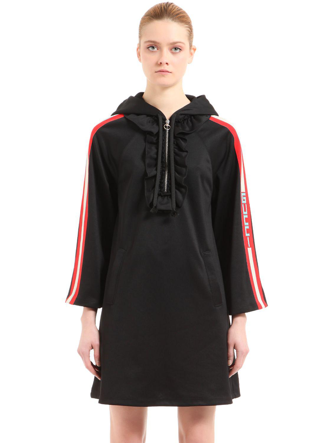 gucci hooded jersey dress Gucci Long-sleeve Hooded Jersey Track Dress In Black