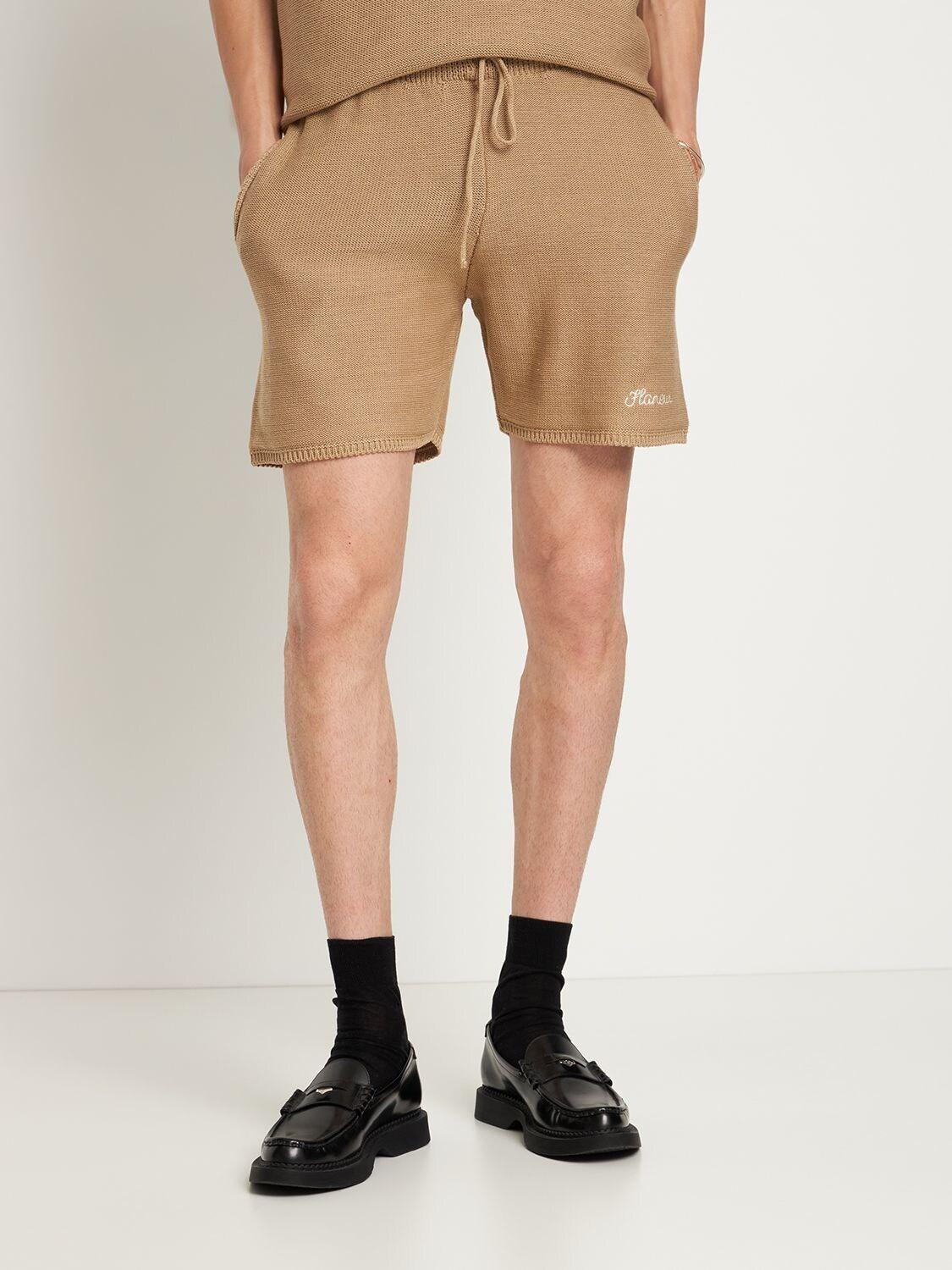 FLANEUR HOMME Cotton Blend Knitted Shorts in Brown for Men | Lyst