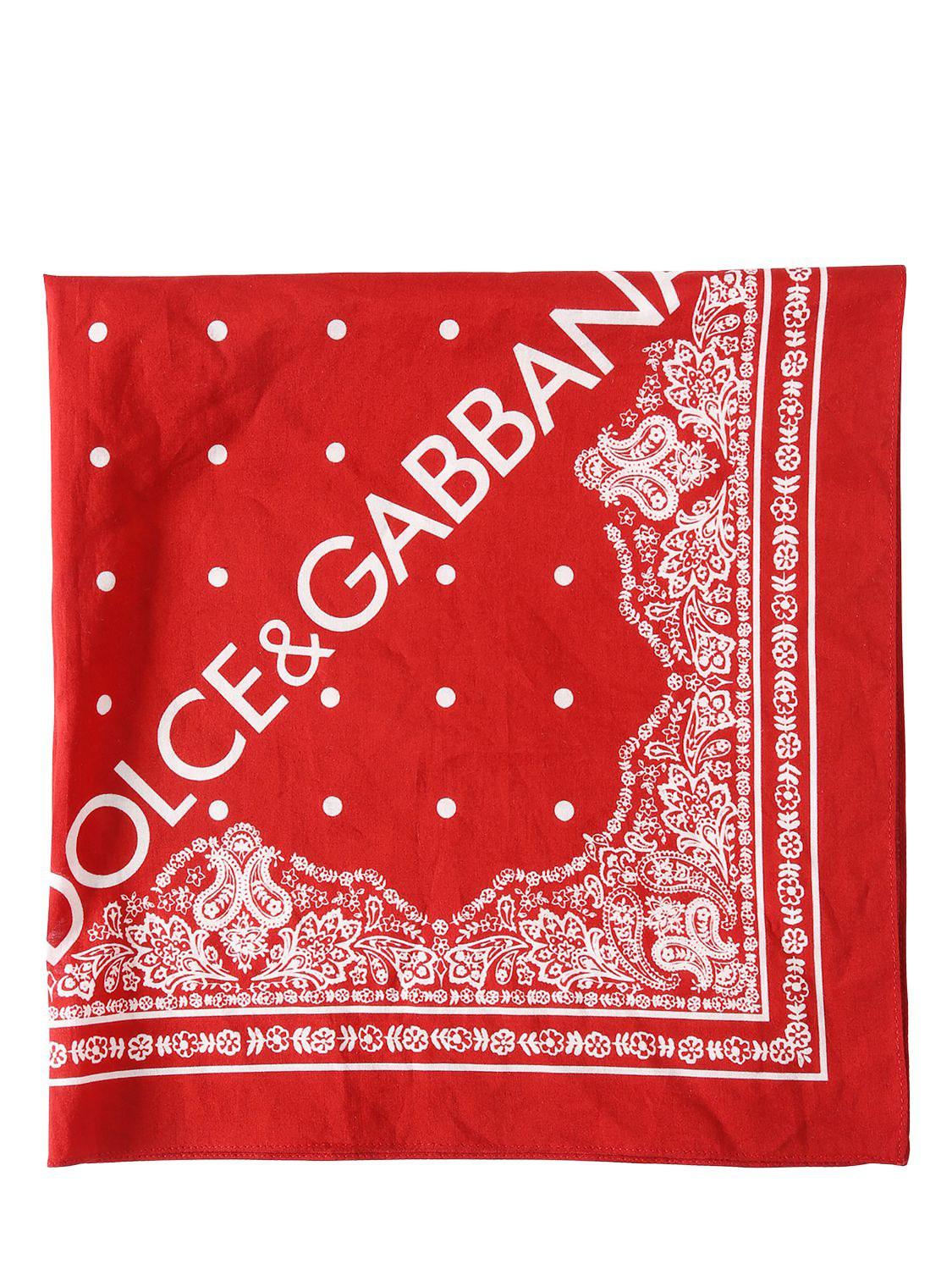 Dolce & Gabbana Logo Printed Cotton Bandana in Red for Men - Lyst