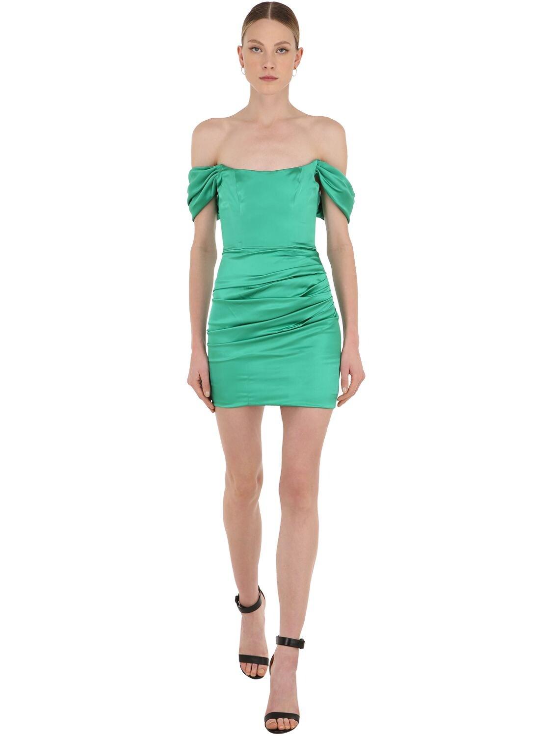De La Vali Off-the-shoulder Satin Mini Dress in Green - Save 59% - Lyst