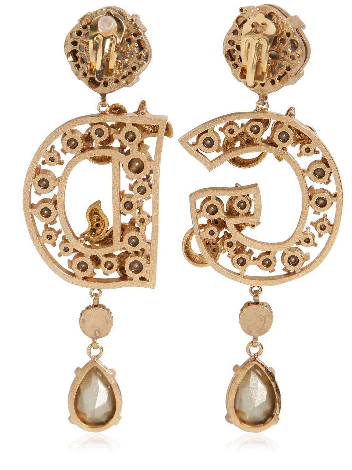Dolce And Gabbana Dandg Crystal Clip On Earrings In Gold Metallic Lyst
