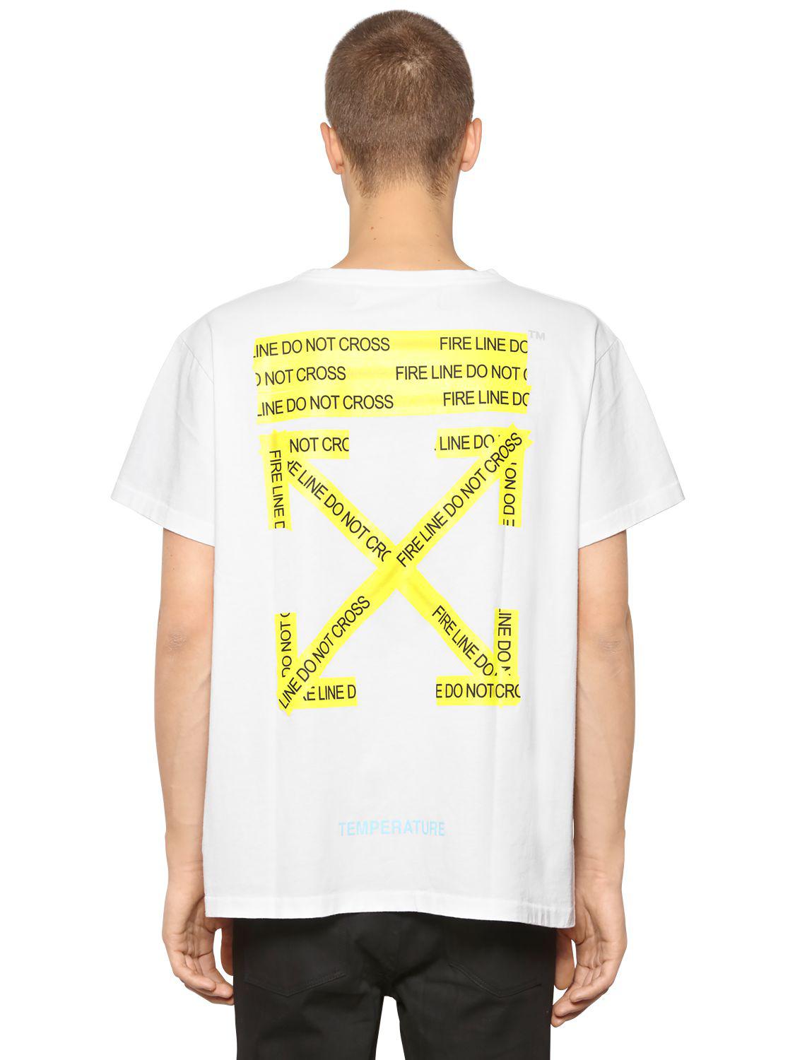 Off-White c/o Virgil Abloh Oversize Fire Line Tape Jersey T-shirt in White/Yellow  (White) for Men - Lyst