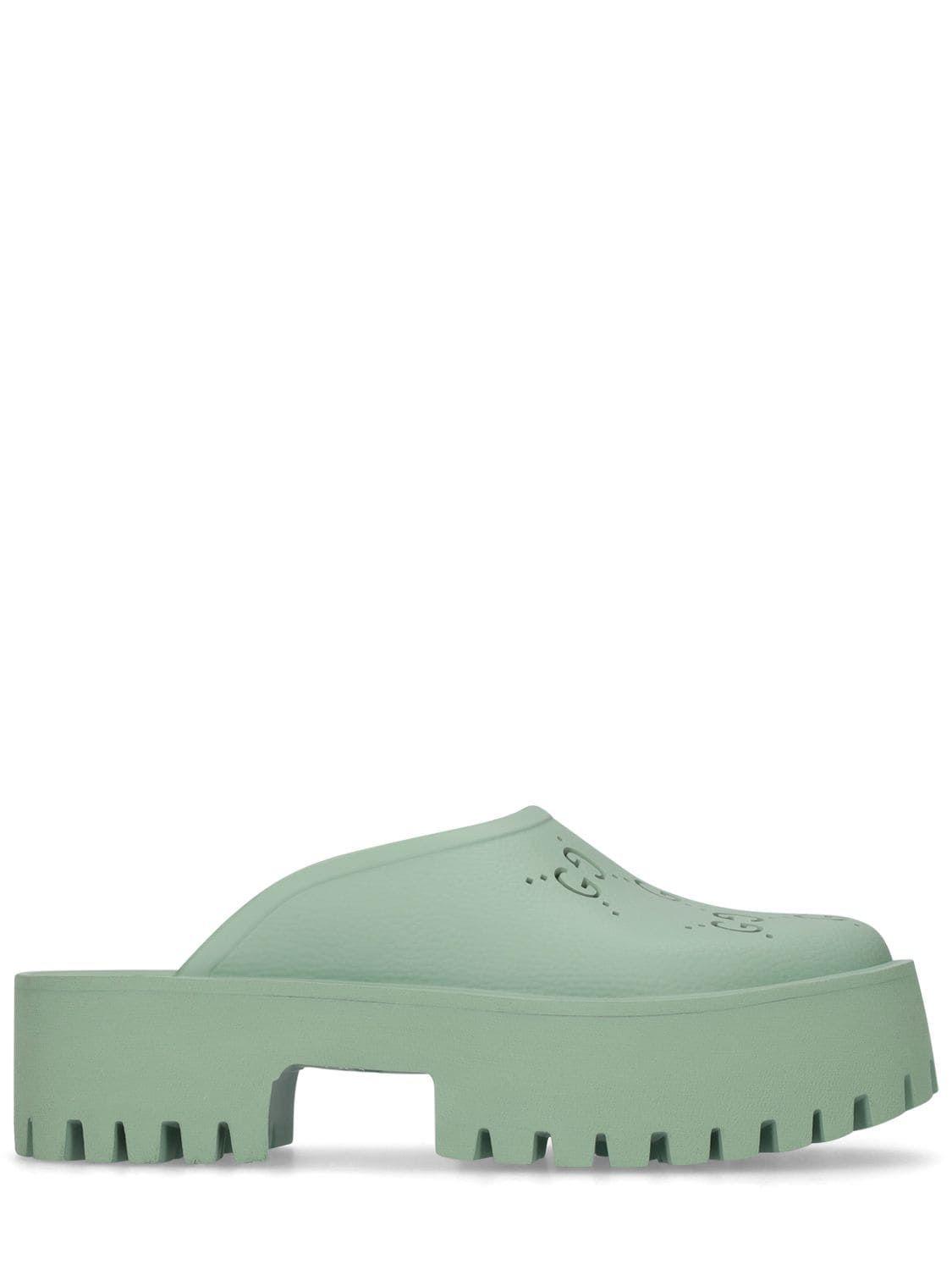 Gucci 55mm Elea Perforated G Platform Sandals in Green | Lyst