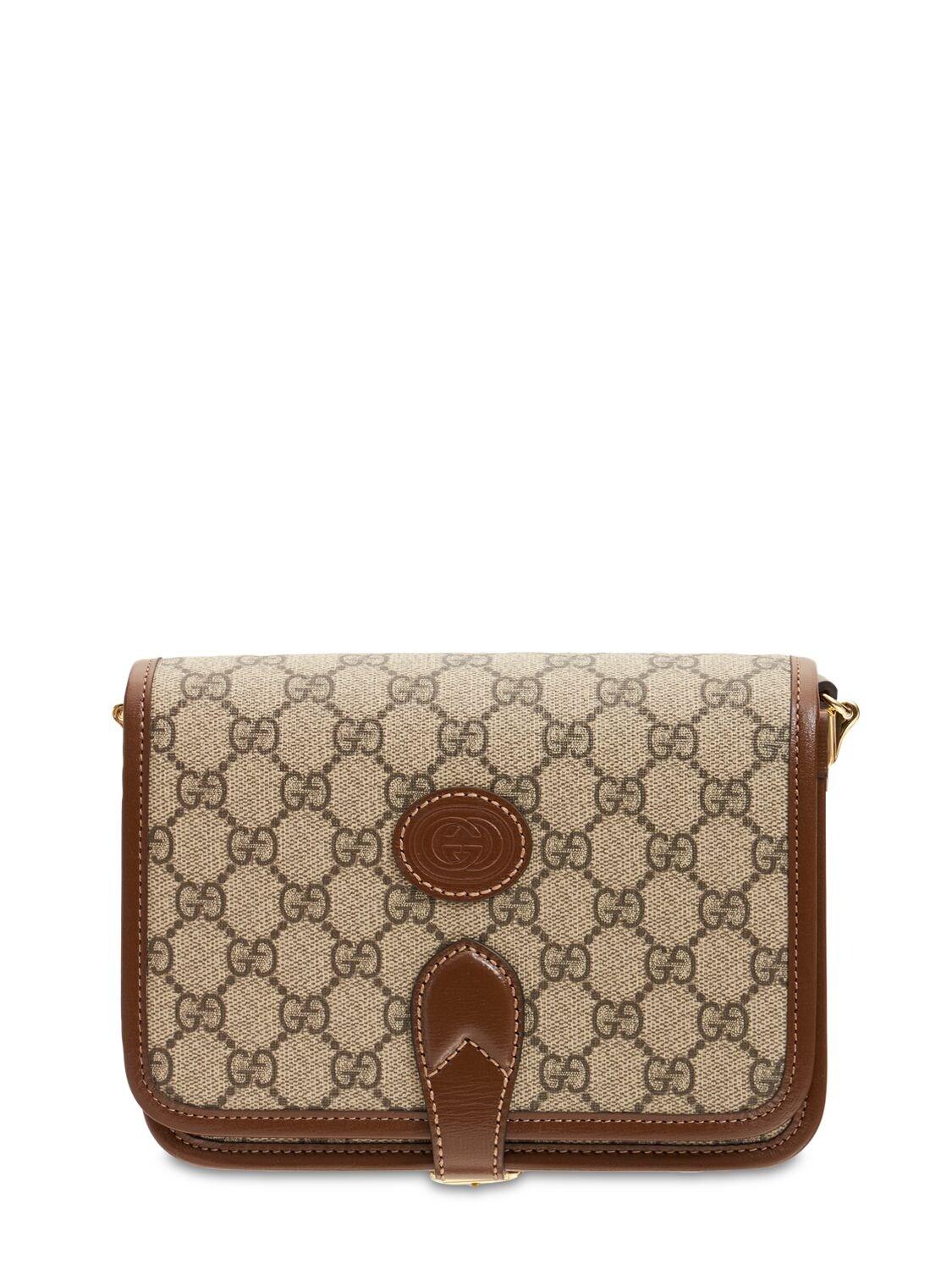 GUCCI Gucci Interlocking G Mini Bag Shoulder Beige & Ebony GG Supreme  Canvas Fabric Leather 671674 Brown Gold Hardware