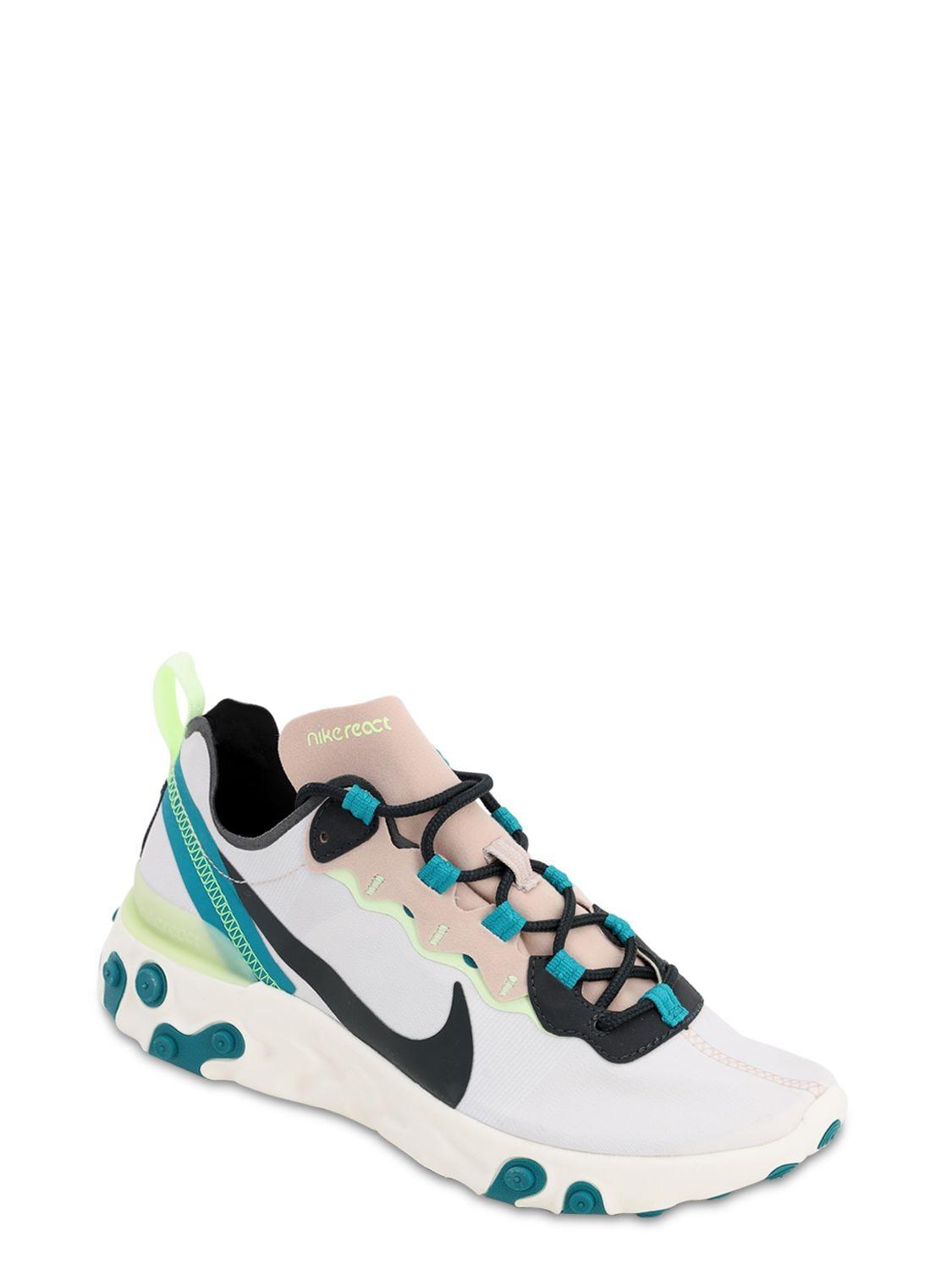 nike react element 55 taupe and neon green trainers