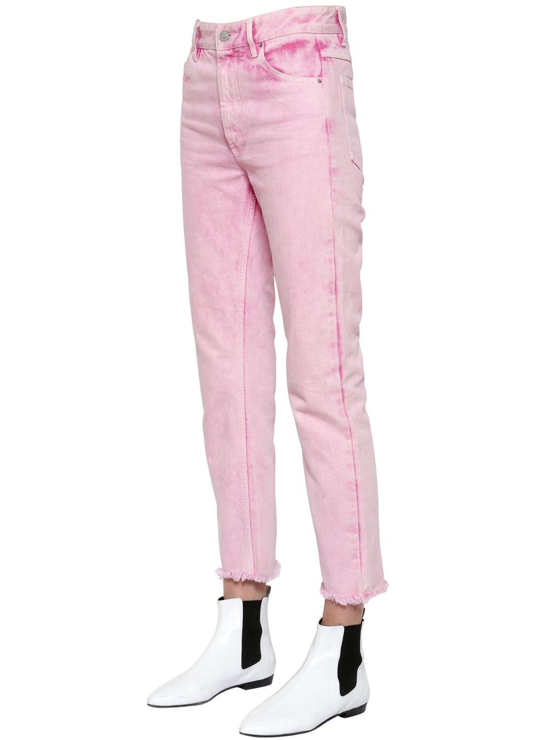 Étoile Isabel Marant Raw Cut Hem Cotton Denim Jeans in Pink | Lyst