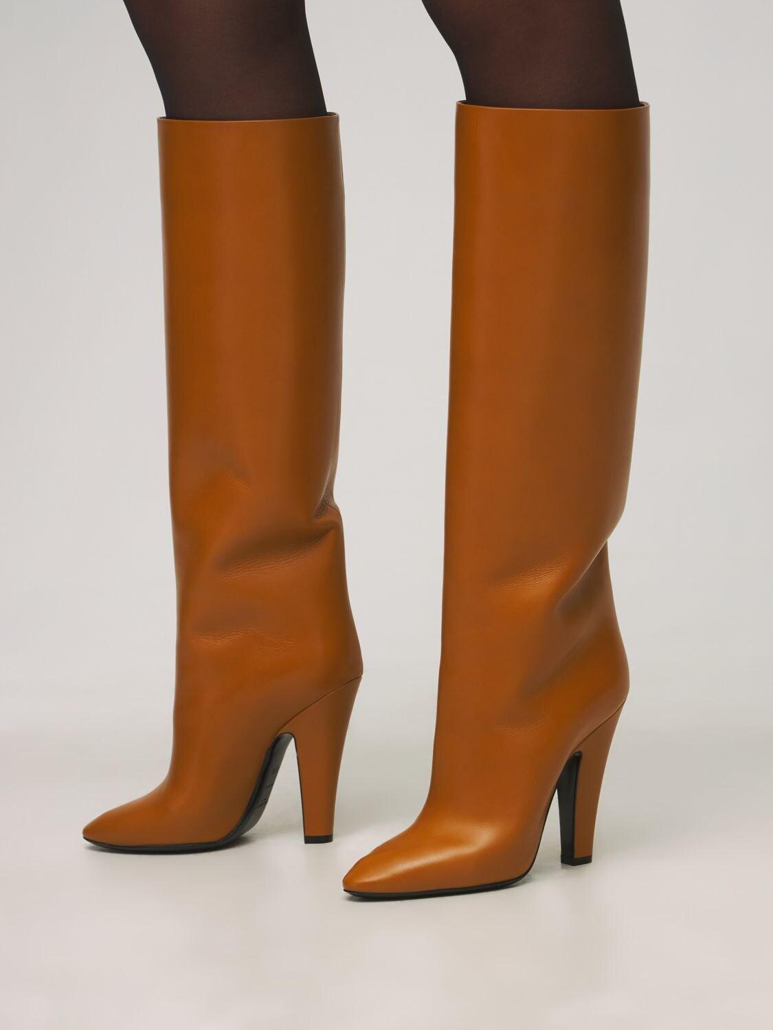 Saint Laurent 110mm 68 Tube Leather Tall Boots in Brown - Lyst