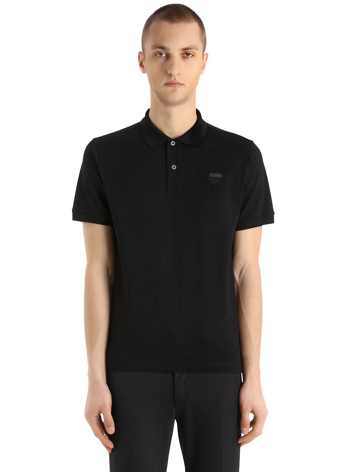 Prada Cotton Piqué Polo Shirt in Black for Men - Lyst